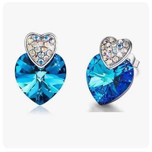 Silver Aquamarine Heart Earrings